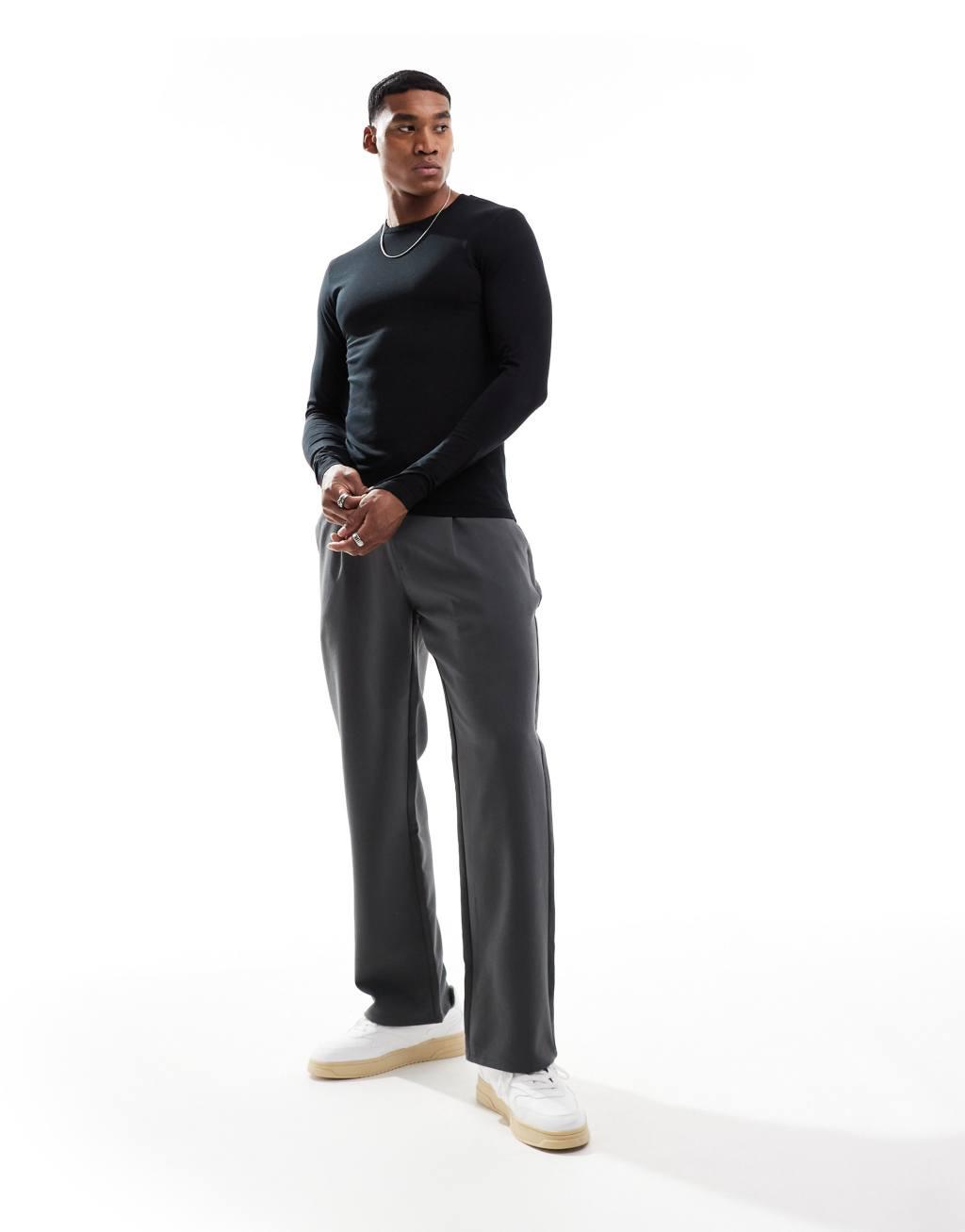 ASOS DESIGN essential muscle fit long sleeve T-shirt in black | ASOS Product Image