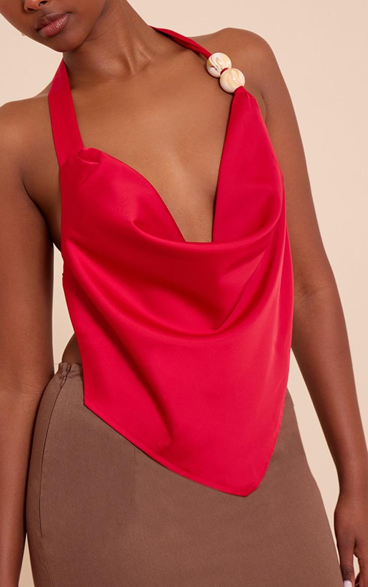 Red Satin Bead Detail Backless Top Product Image