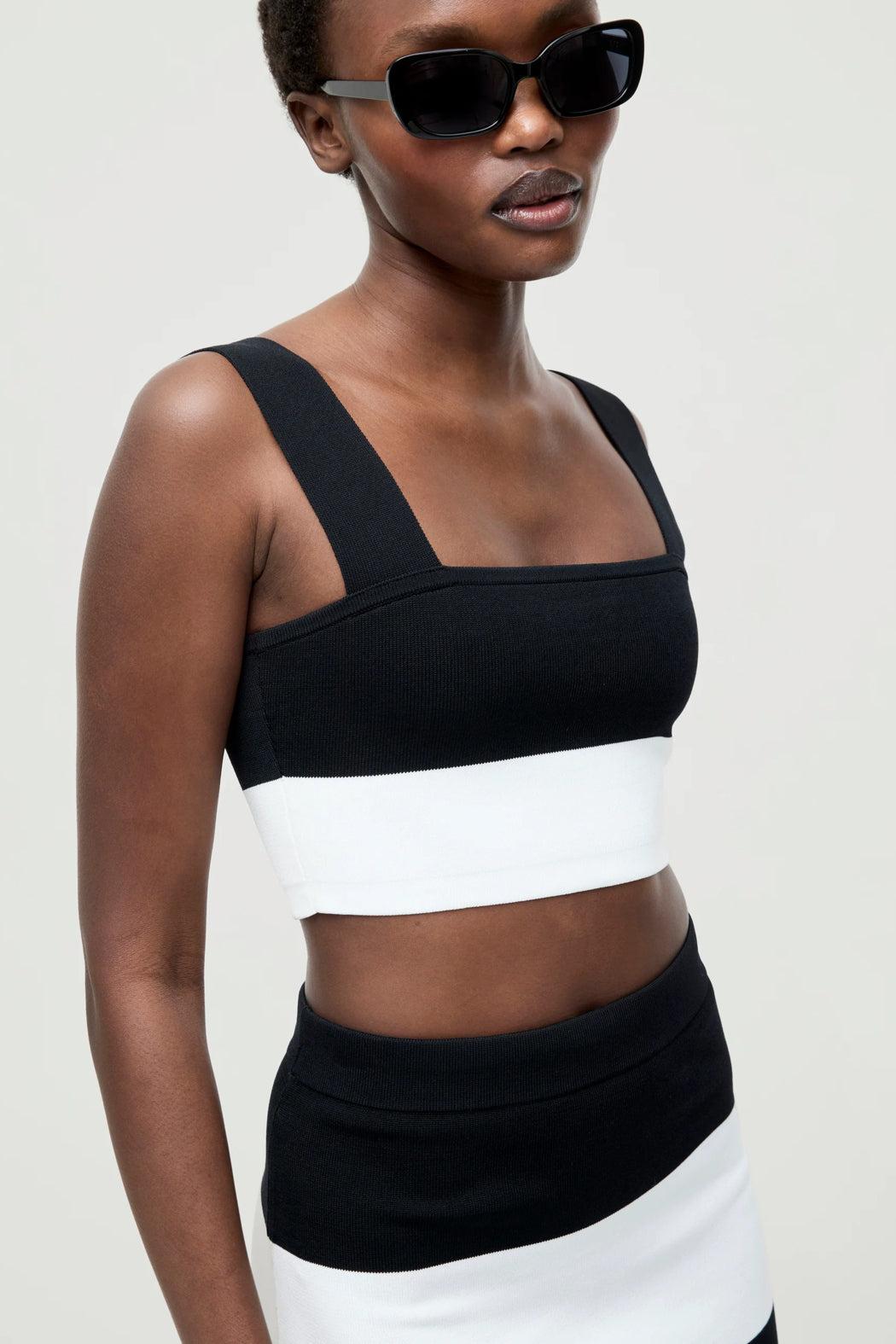 Bodycon Knit Top- Black/ Summer White Stripe Product Image