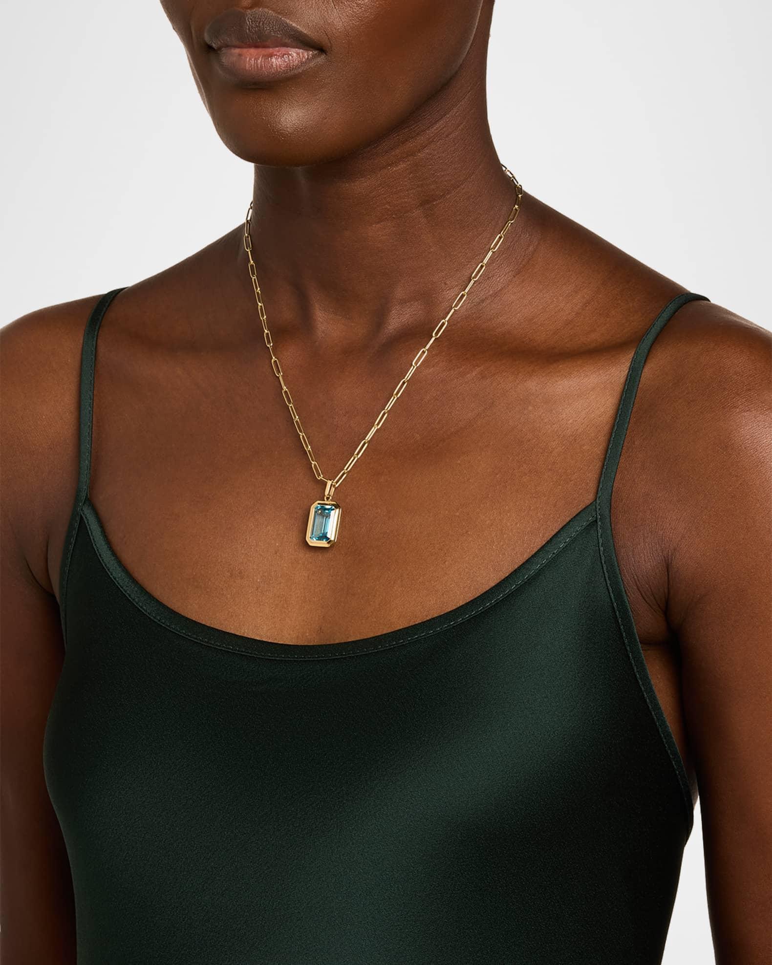 18K Manhattan Emerald-Cut Blue Topaz Pendant Necklace Product Image