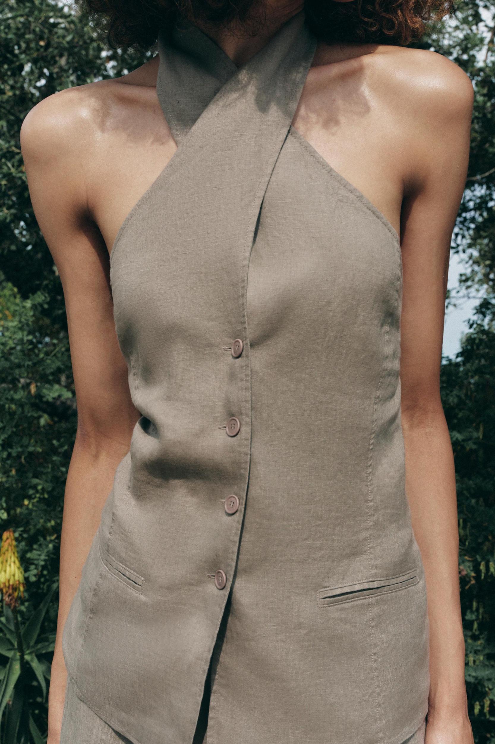 100% LINEN HALTER VEST TOP ZW COLLECTION Product Image