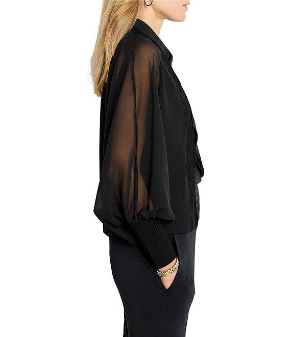 NIC + ZOE Chiffon Crush Open Front Long Sleeve Knit Trim Cardigan Product Image