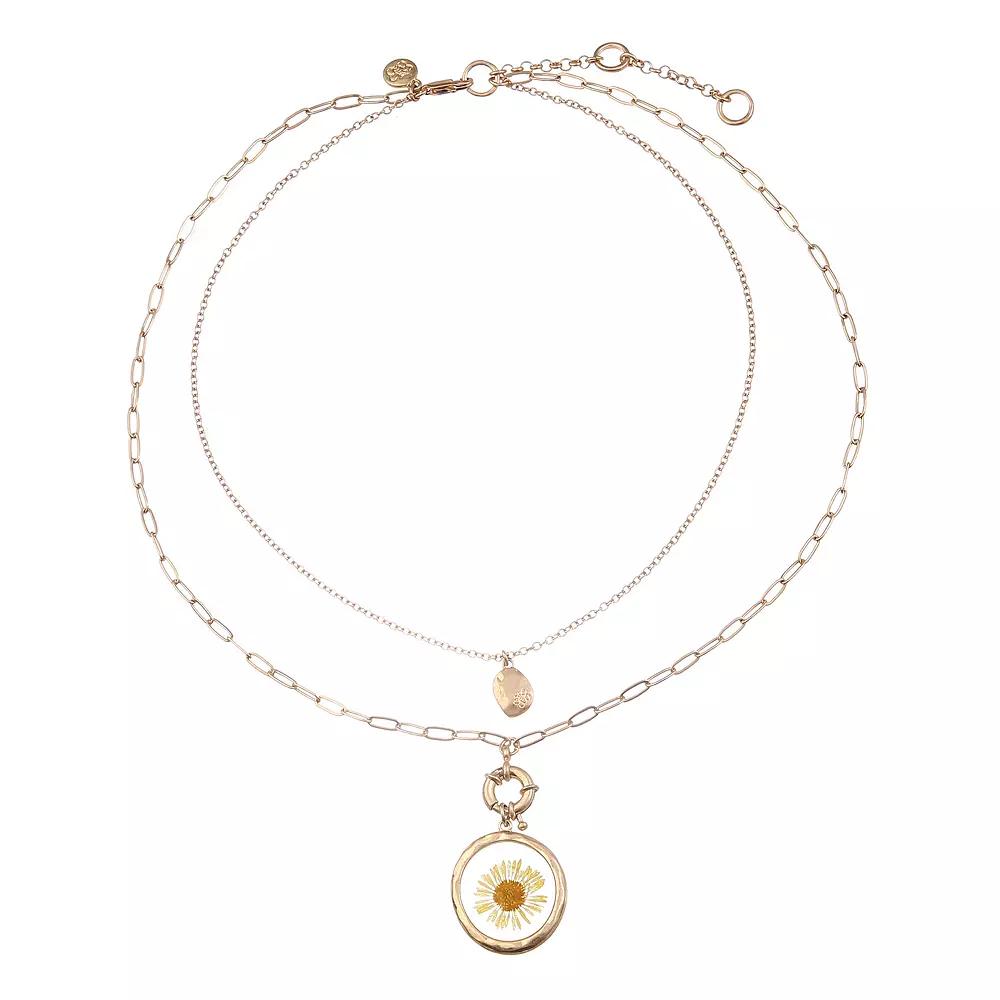 Bella Uno Worn Gold Multistrand Yellow Pressed Flower Spring Ring Necklace, Women's, Size: 18/22+3", Gold Tone Product Image