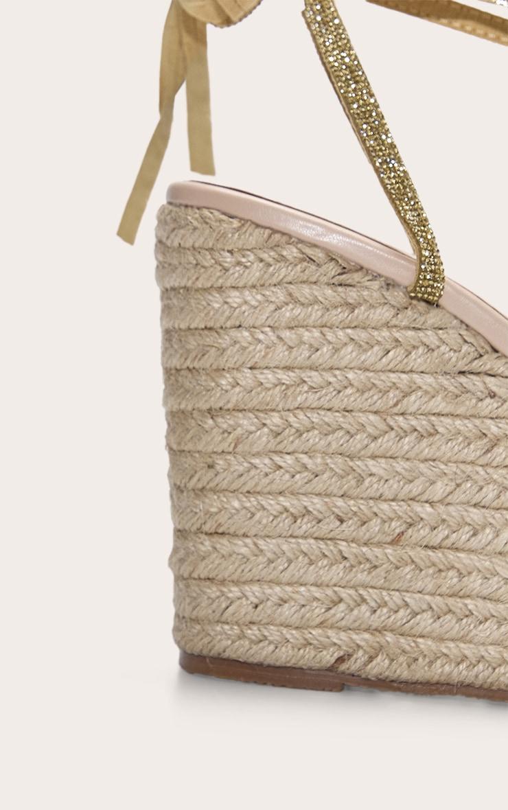 Gold Pu Round Toe Diamante Strappy Heeled Wedges Product Image
