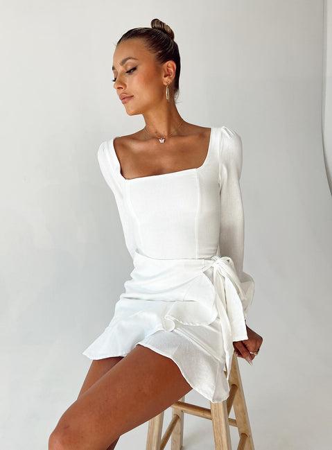 The Villa Long Sleeve Mini Dress White Product Image