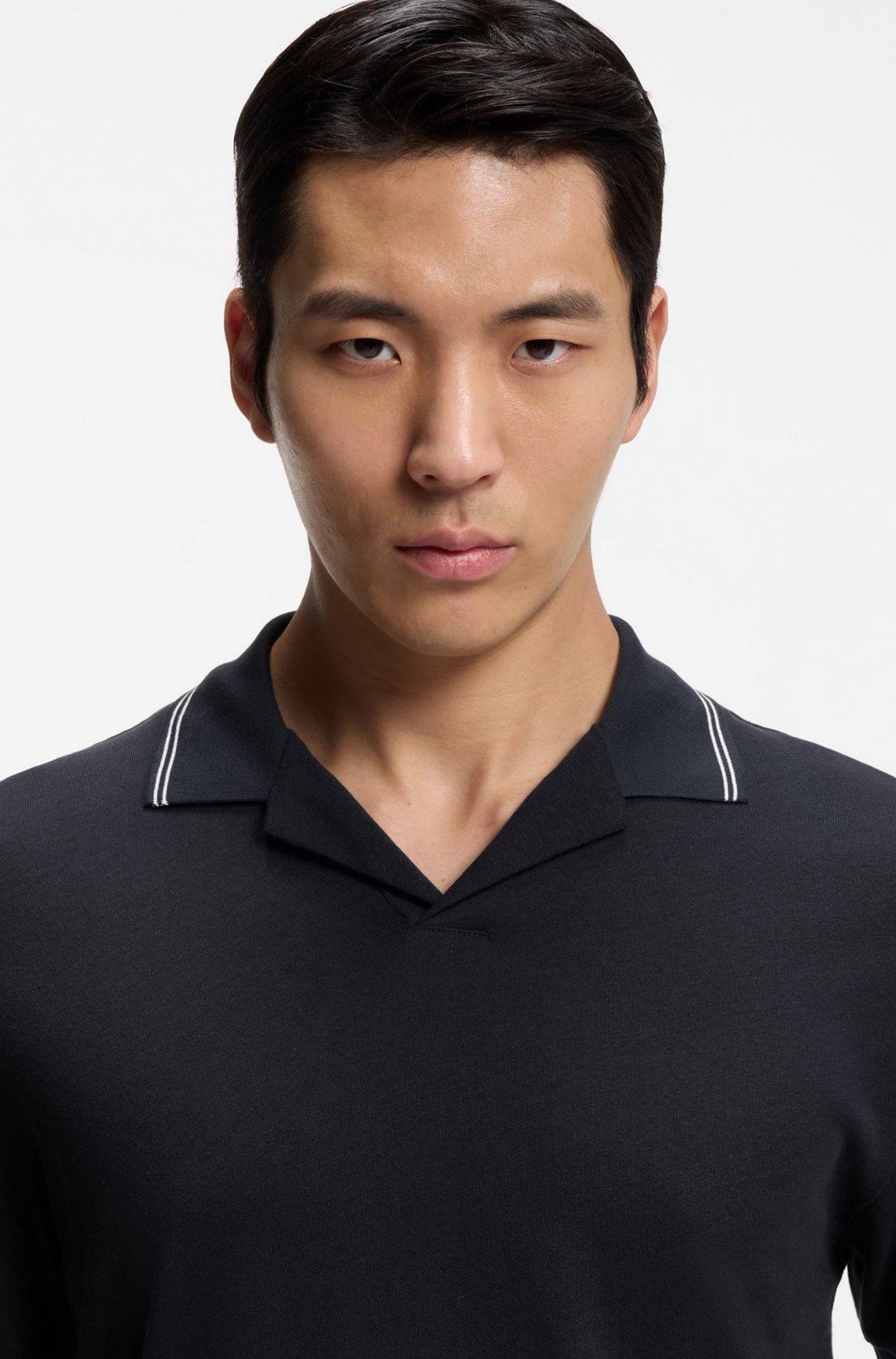 Johnny-collar polo shirt in cotton and linen Product Image