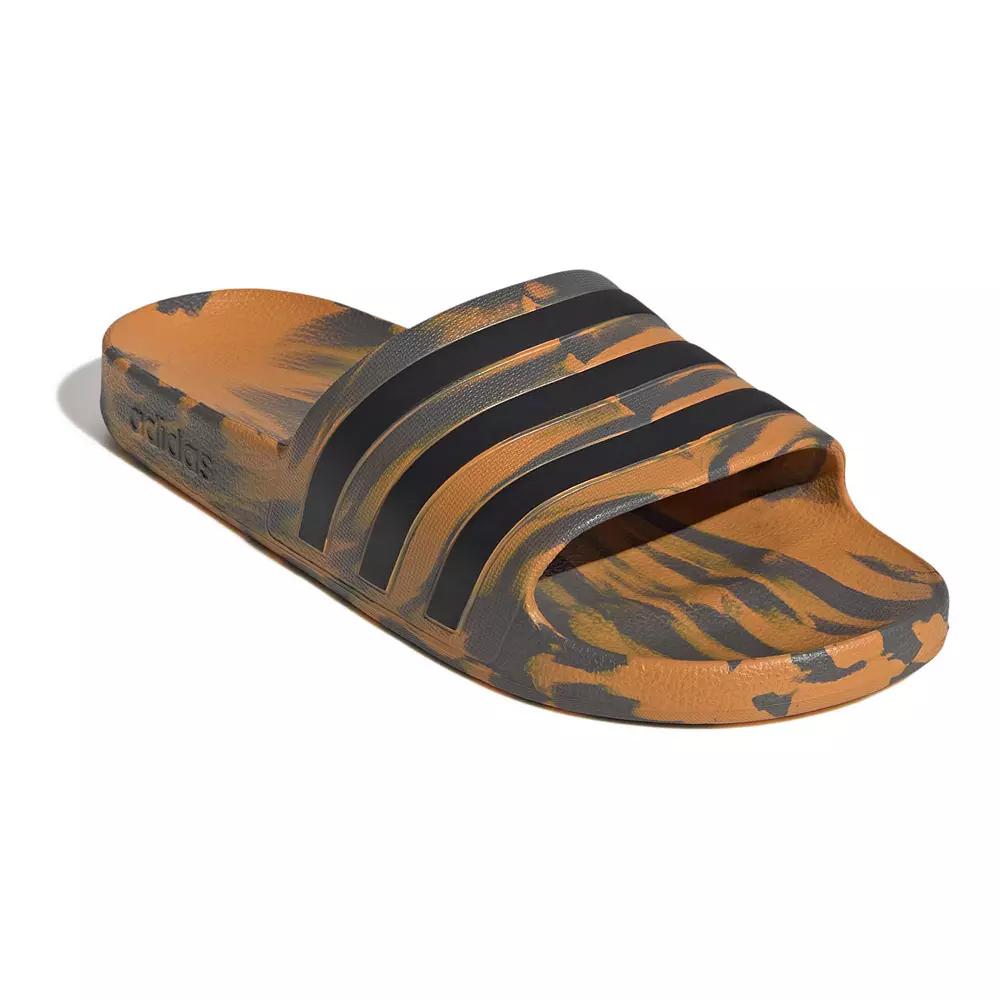 adidas adilette Aqua Men's Swimming Slides, Size: 6, Grey Black Orange Product Image