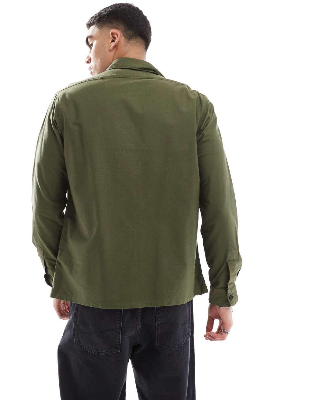 Polo Ralph Lauren icon logo pocket zip front garment dyed oxford over shirt in dark green Product Image