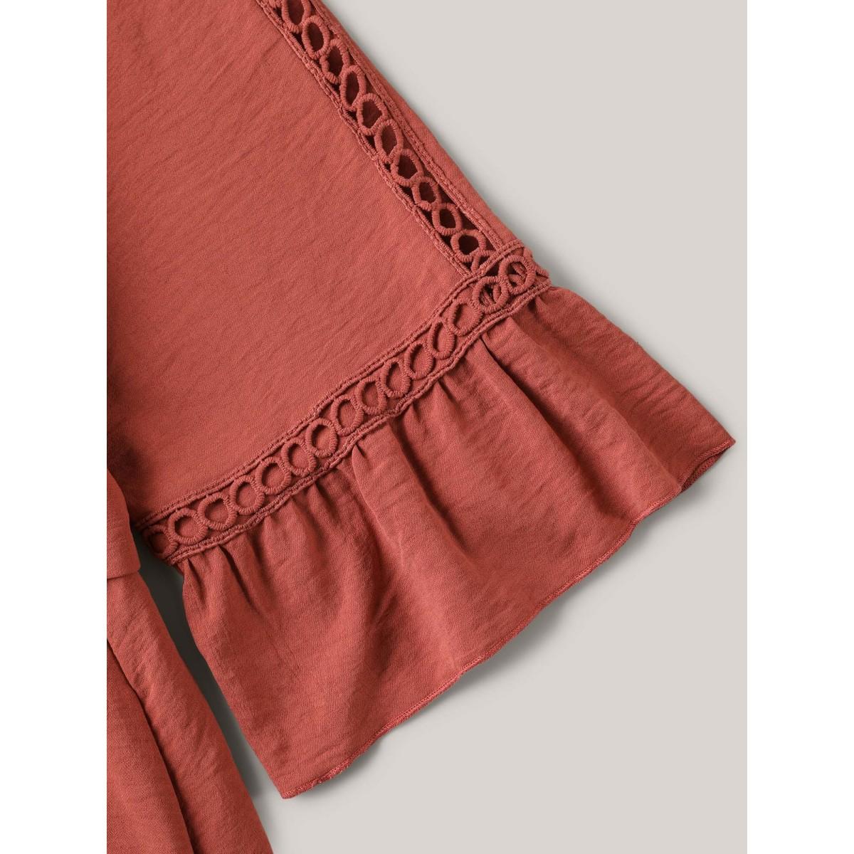 Plus Size Lace Waist-Tie Pockets Midi Dress Salmon Women Belted Round Neck Elbow-length sleeve Curvy BloomChic 22-24/3X Product Image