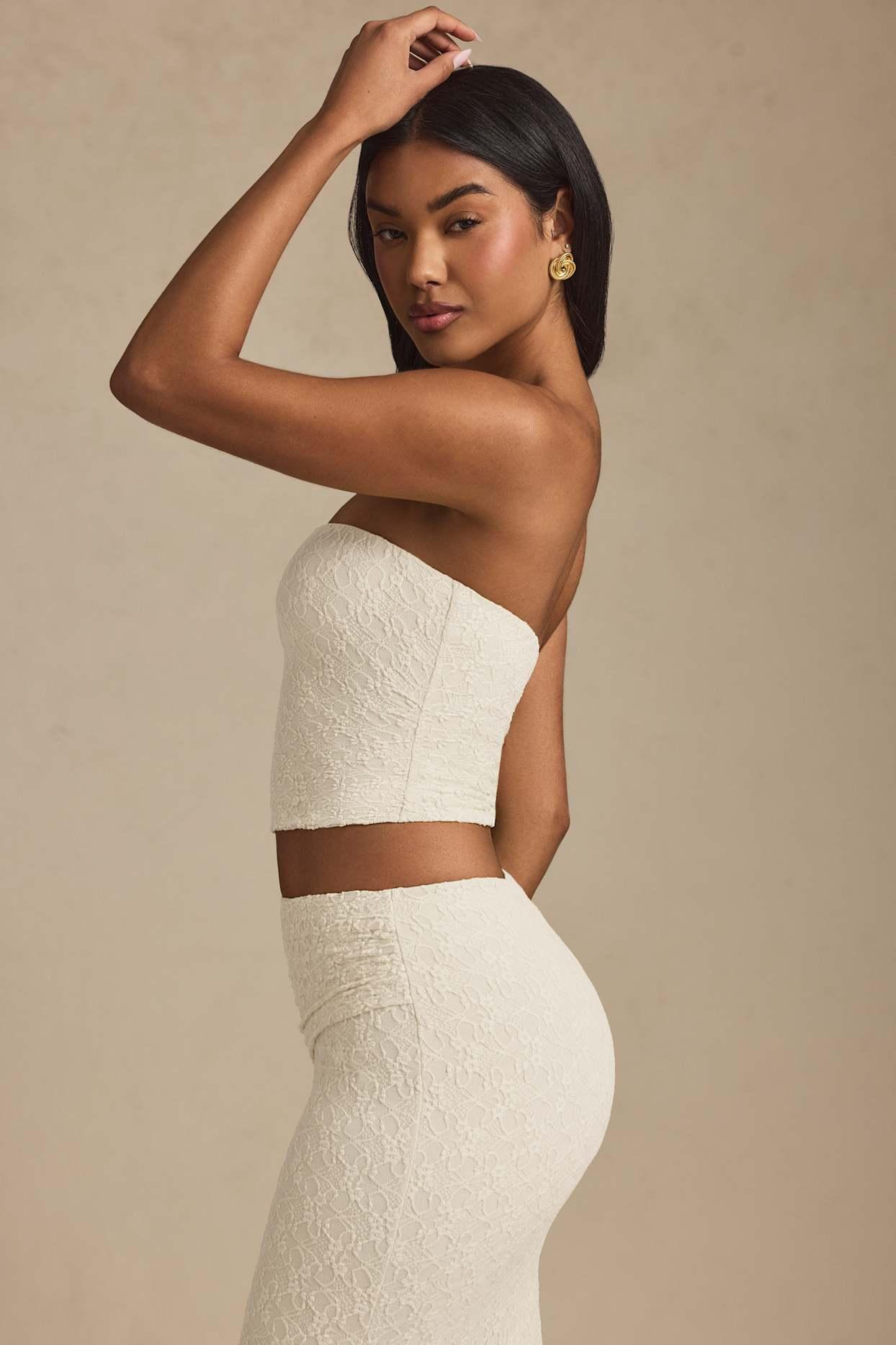 Ruched Strapless Lace Top in Ivory Product Image