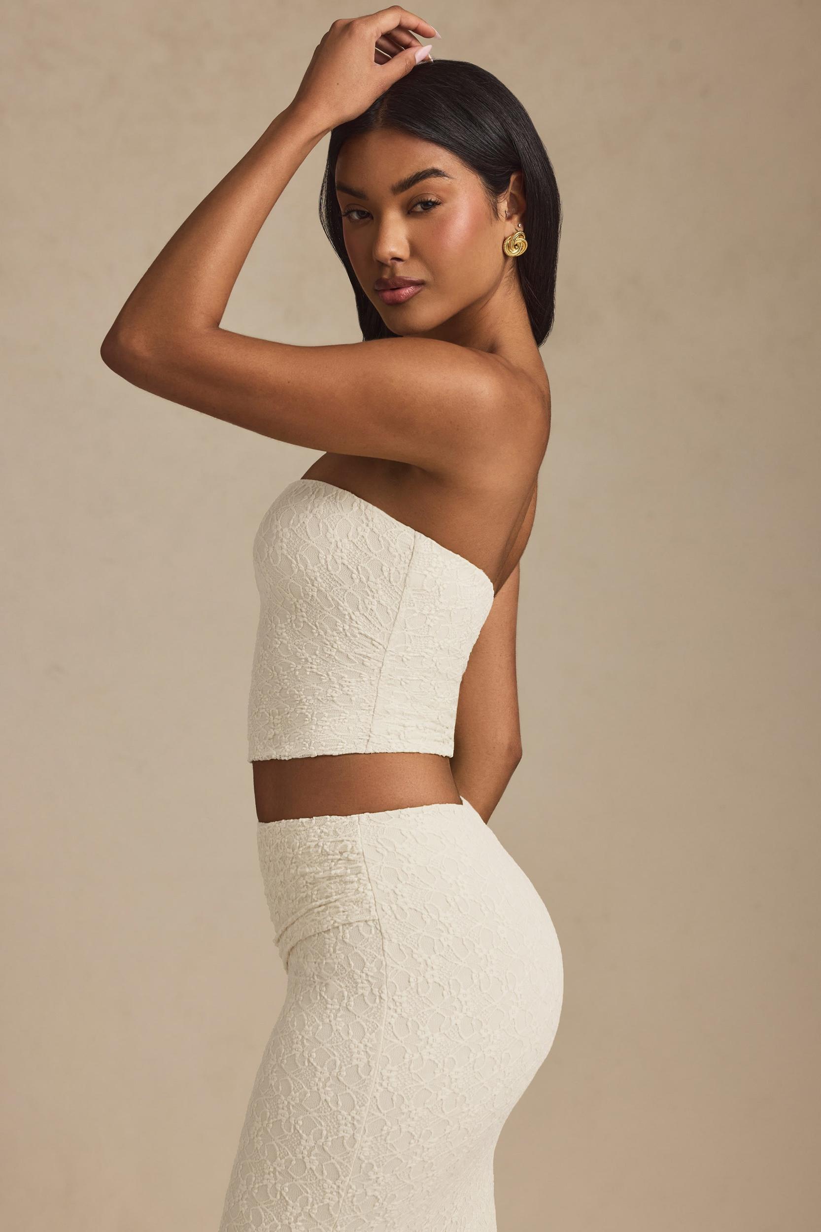 Ruched Strapless Lace Top in Ivory Product Image