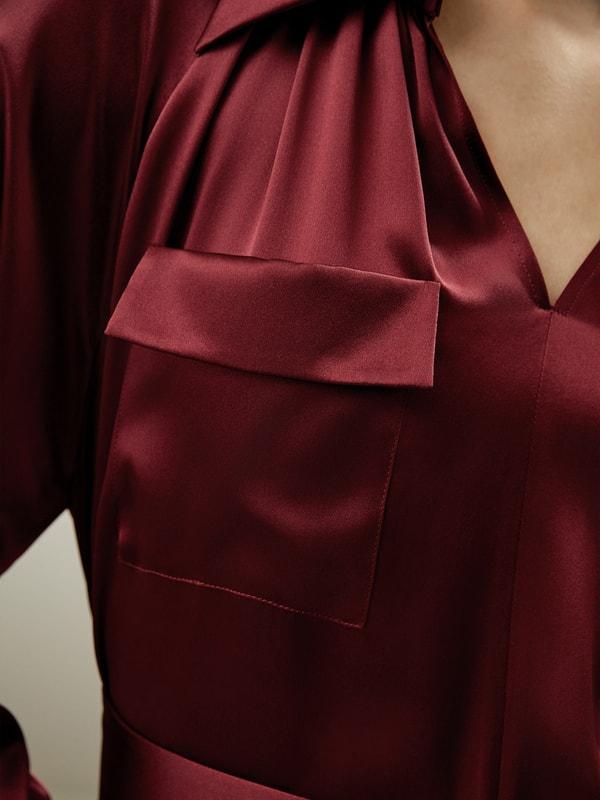 LILYSILK Silk Jacket Long - for Women - Barbados Cherry Soft Silk - Wardrobe Classic Shirt-Style V-Neck Coat XS Product Image