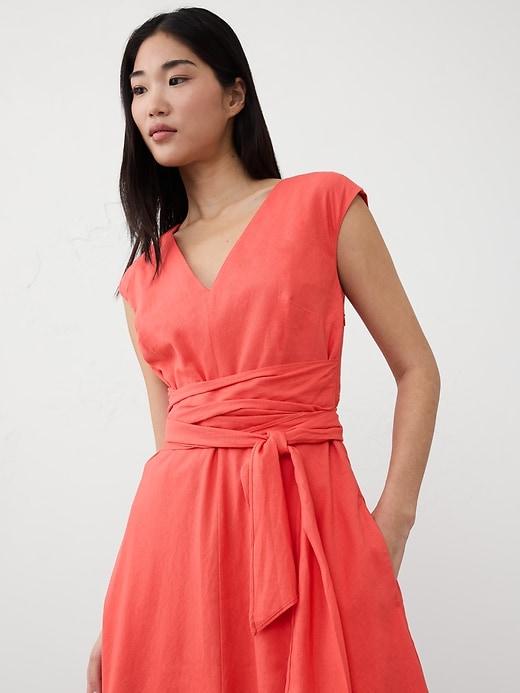 Linen-Blend Wrap Midi Dress Product Image