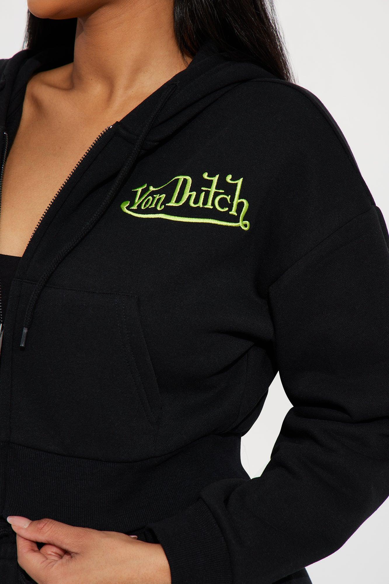 Von Dutch Embroidered Cropped Hoodie - Black/Green Product Image