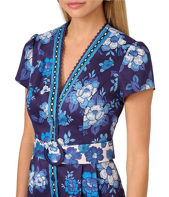 Adrianna by Adrianna Papell Short Sleeve Belted Floral Printed Cotton Romper Product Image