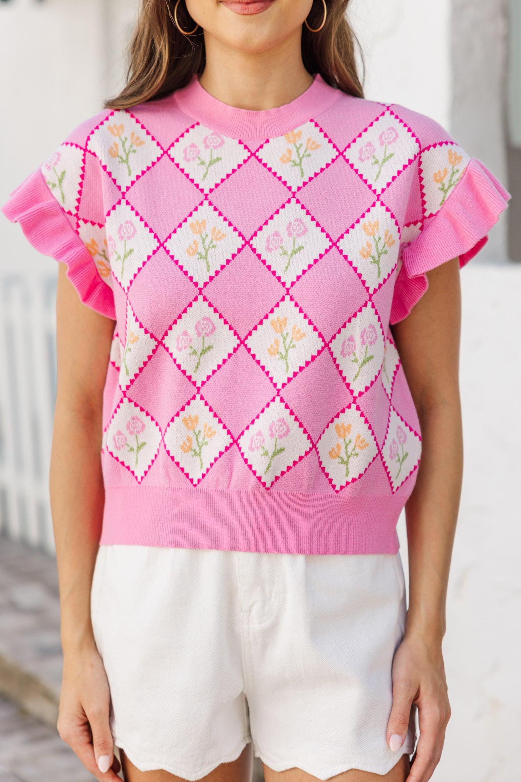 Pretty Clear Pink Medallion Sweater Female Product Image