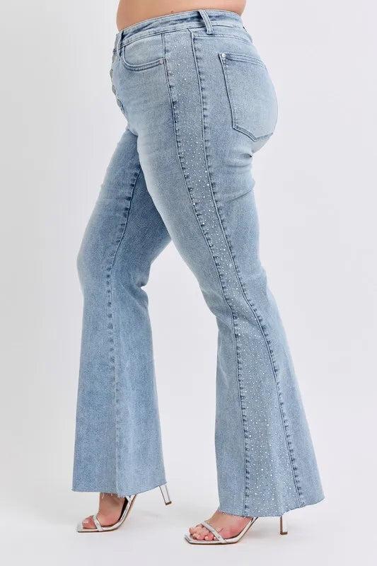 88895   Kora Mid Rise Rhinestone Side Panel Detail Flare Judy Blue Jeans Product Image