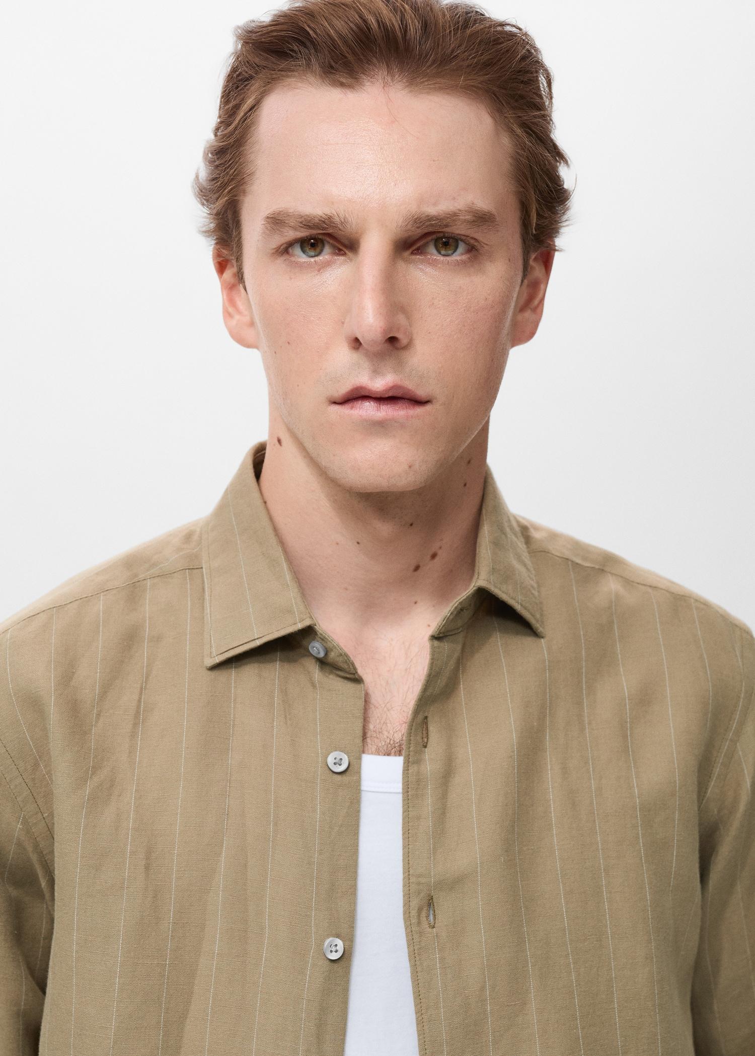 Linen pinstripe shirt - Men | MANGO USA Product Image