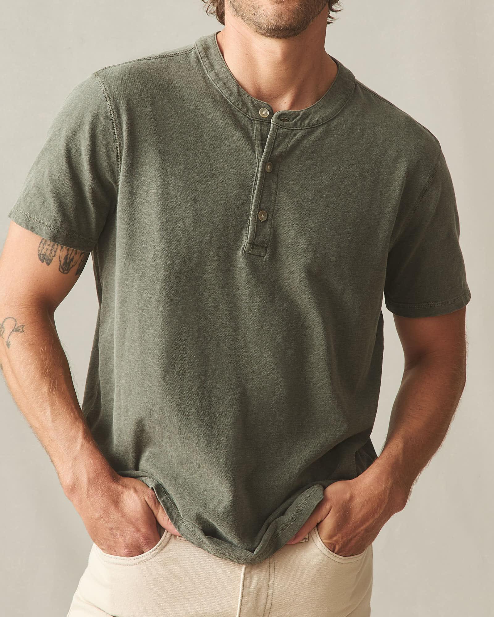 Men's Broken-In Premium Slub Henley - Washed Olive Male Product Image