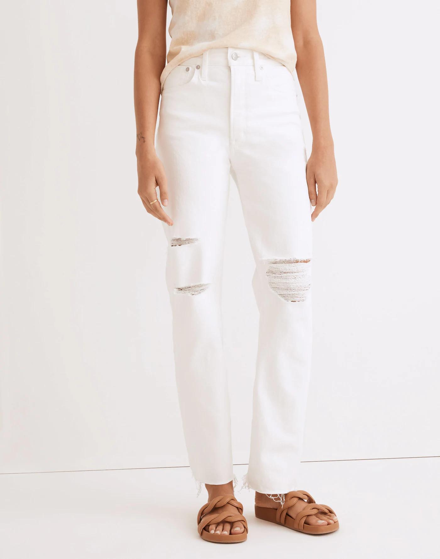 The Perfect Vintage Straight Jean in Tile White: Ripped-Knee Edition Product Image