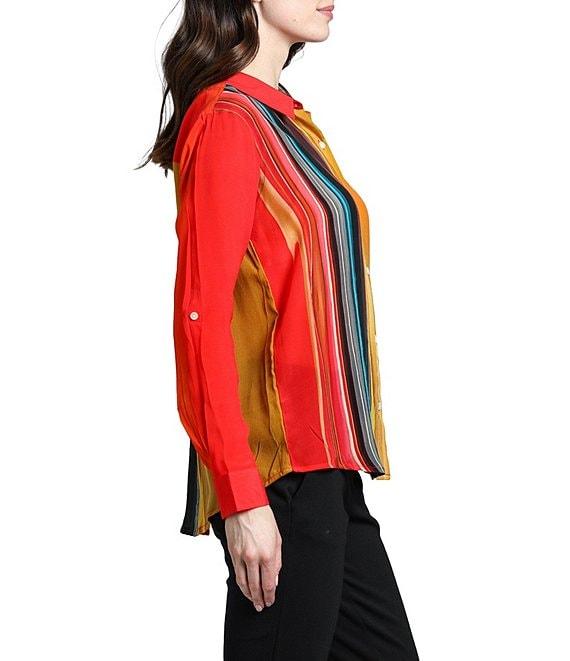 APNY Gradient Print Collared Neckline Long Sleeve Blouse Product Image