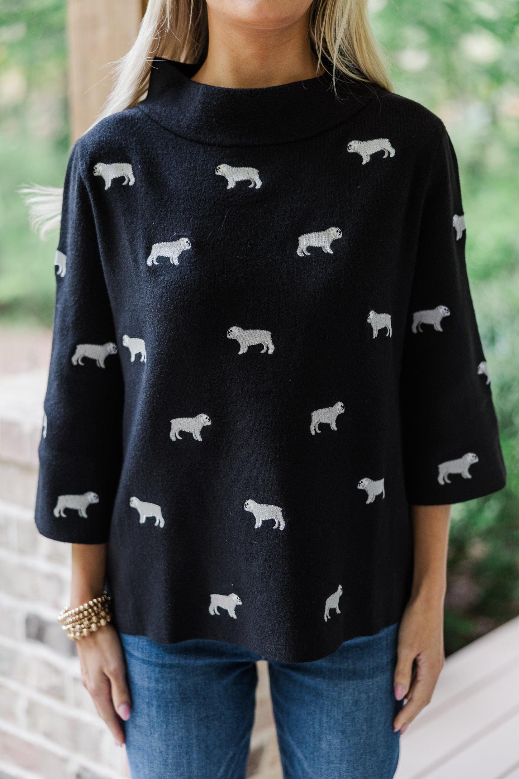 It All Works Black Bulldog Embroidered Sweater Female Product Image