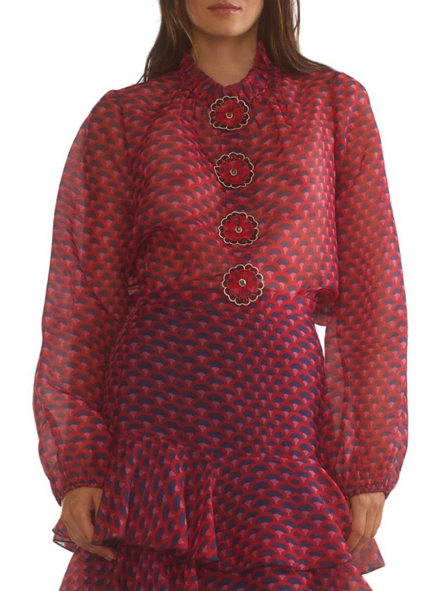 Womens Flower Silk Organza Blouse Product Image