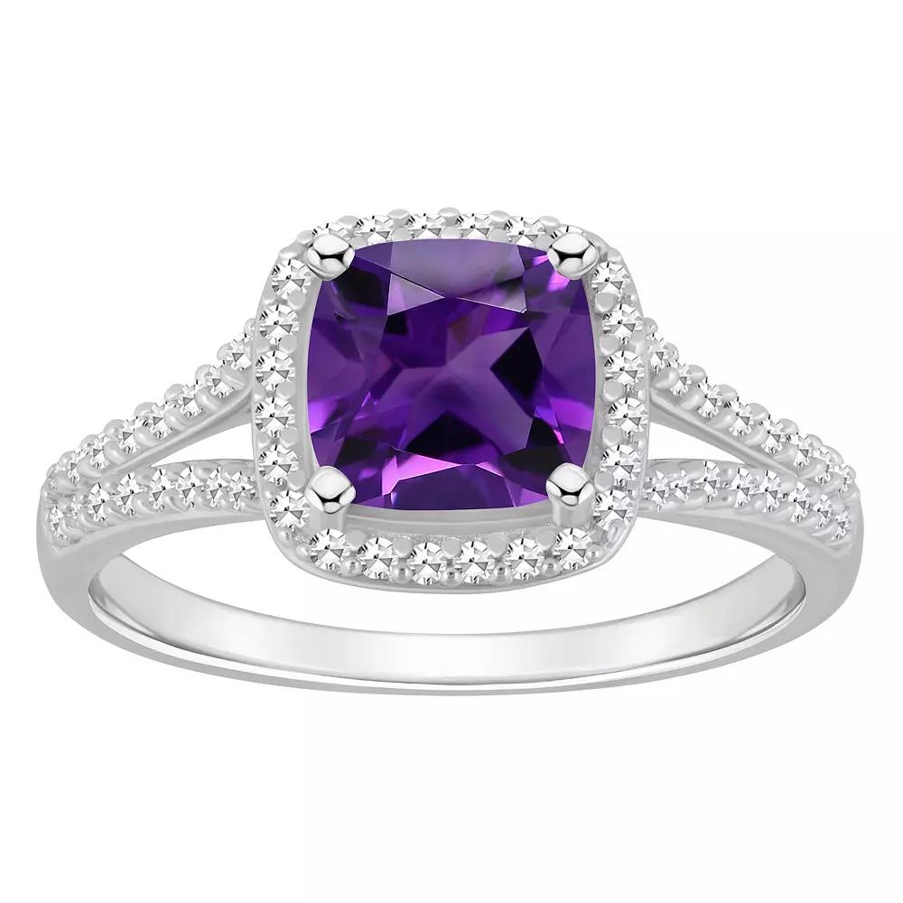 Celebration Gems Sterling Silver 7 mm Cushion Gemstone & 1/4 Carat T.W. Diamond Split Shank Ring, Women's,  Product Image