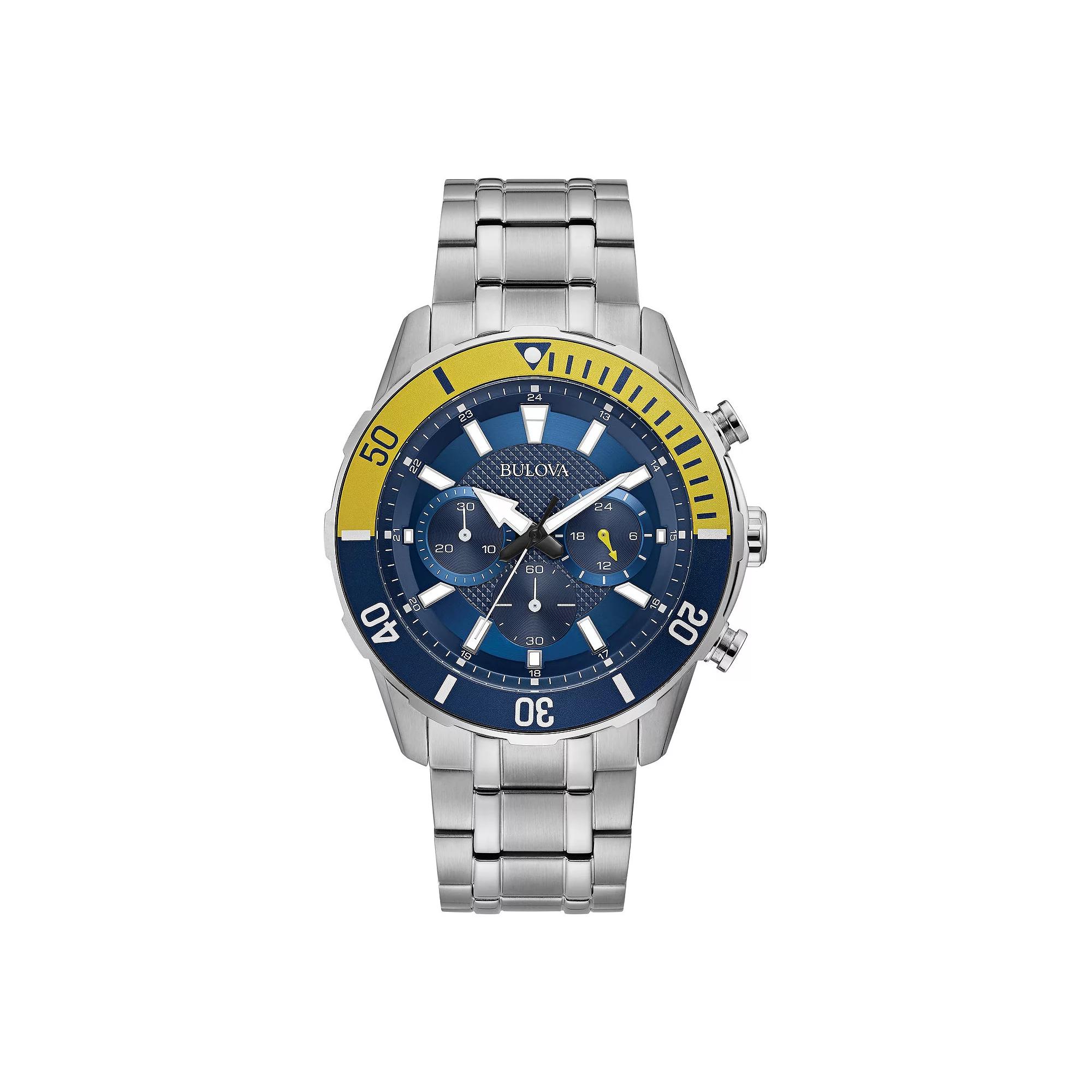 Bulova Mens Stainless Steel Chronograph Watch with Blue Dial - 98A245 Silver Product Image