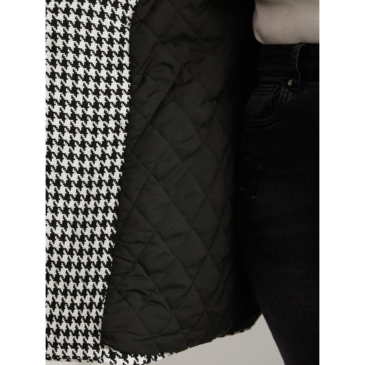 Plus Size Houndstooth Double Breasted Belted Coat Women Black Casual Lined Ladies Dailywear Winter Coats BloomChic 12/L Product Image