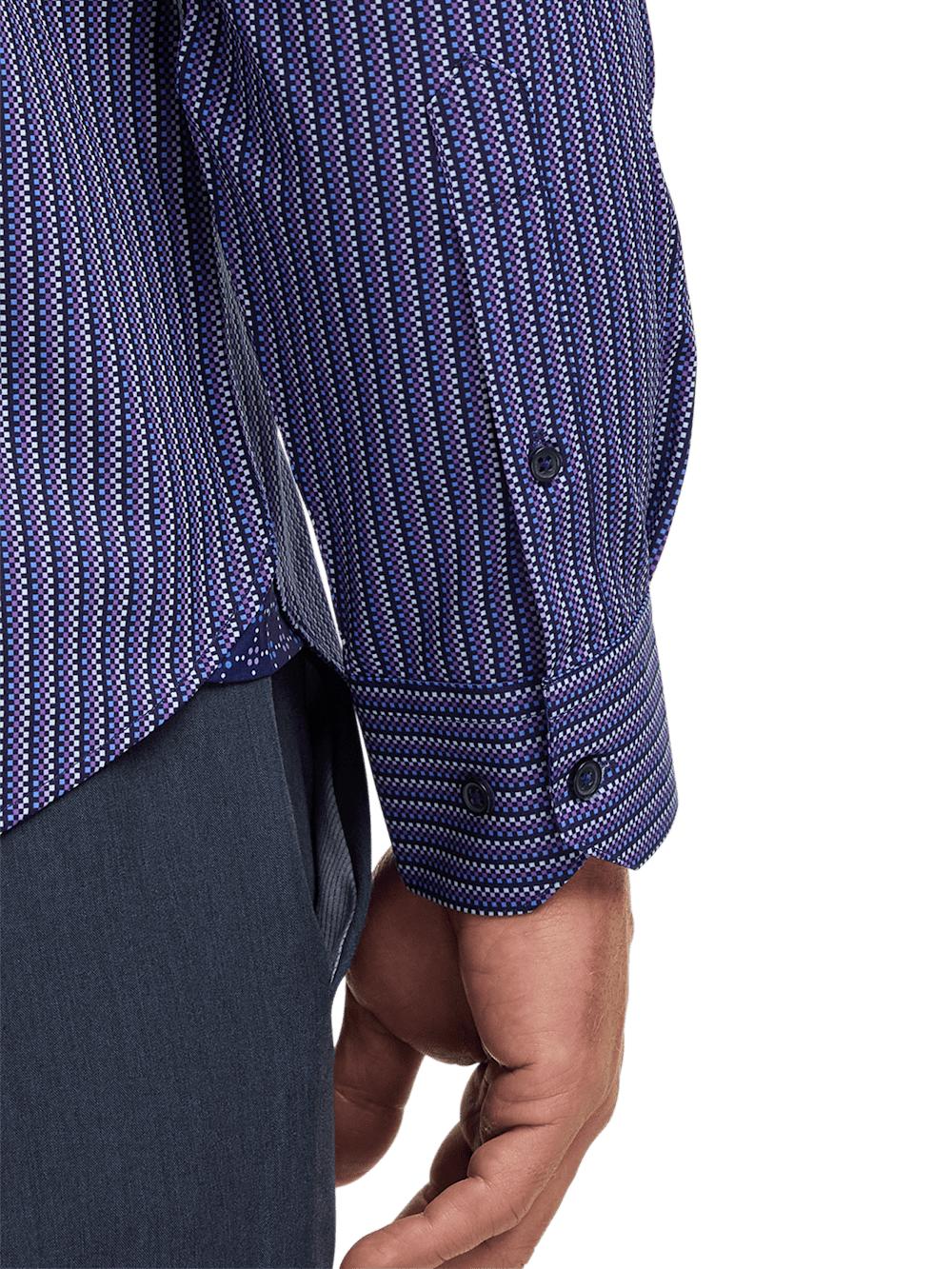 Performance Stretch Checkered Stripe Casual Shirt - Navy/purple Product Image