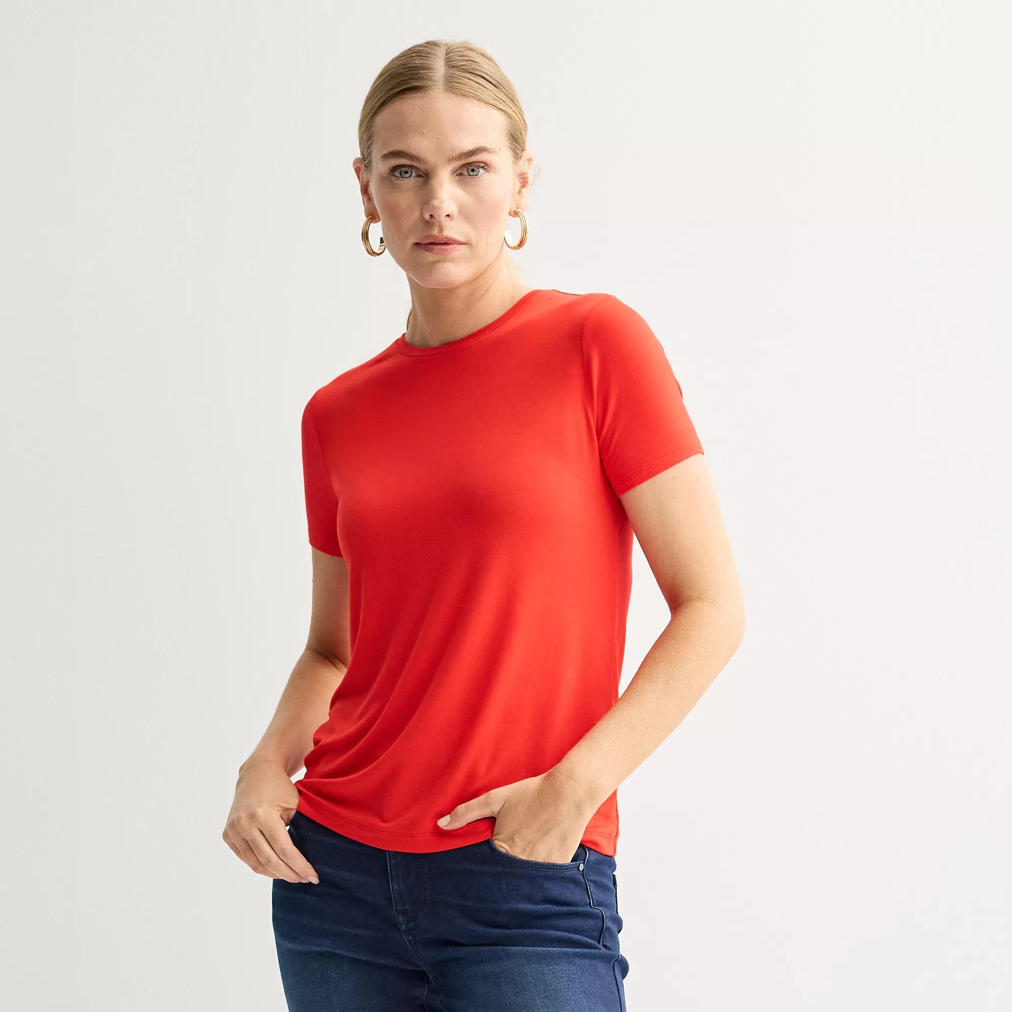 Petite Nine West Essential Crewneck Tee, Women's, Size: XL Petite, Raleigh Red Product Image