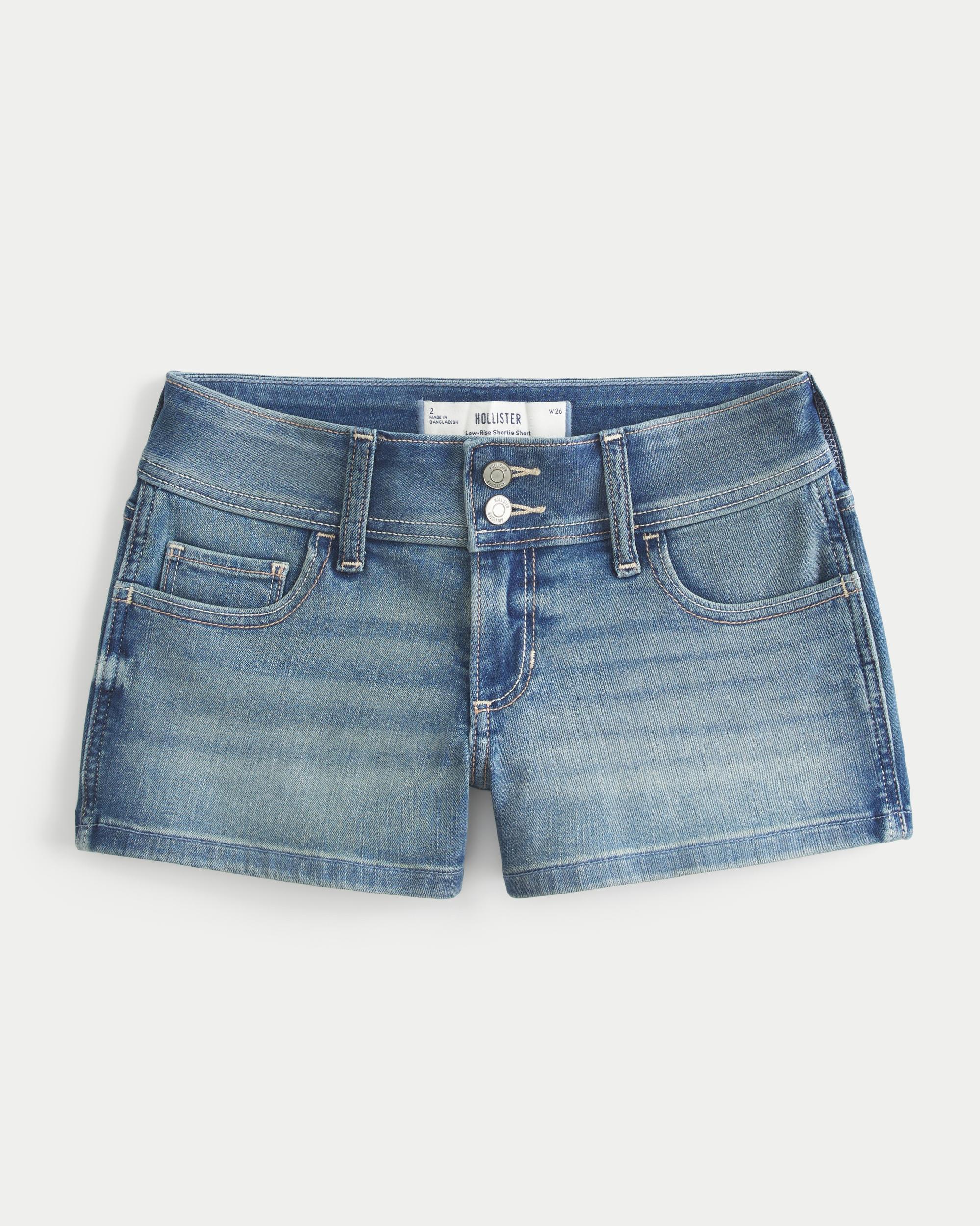 Low-Rise Medium Wash Shortie Shorts Product Image