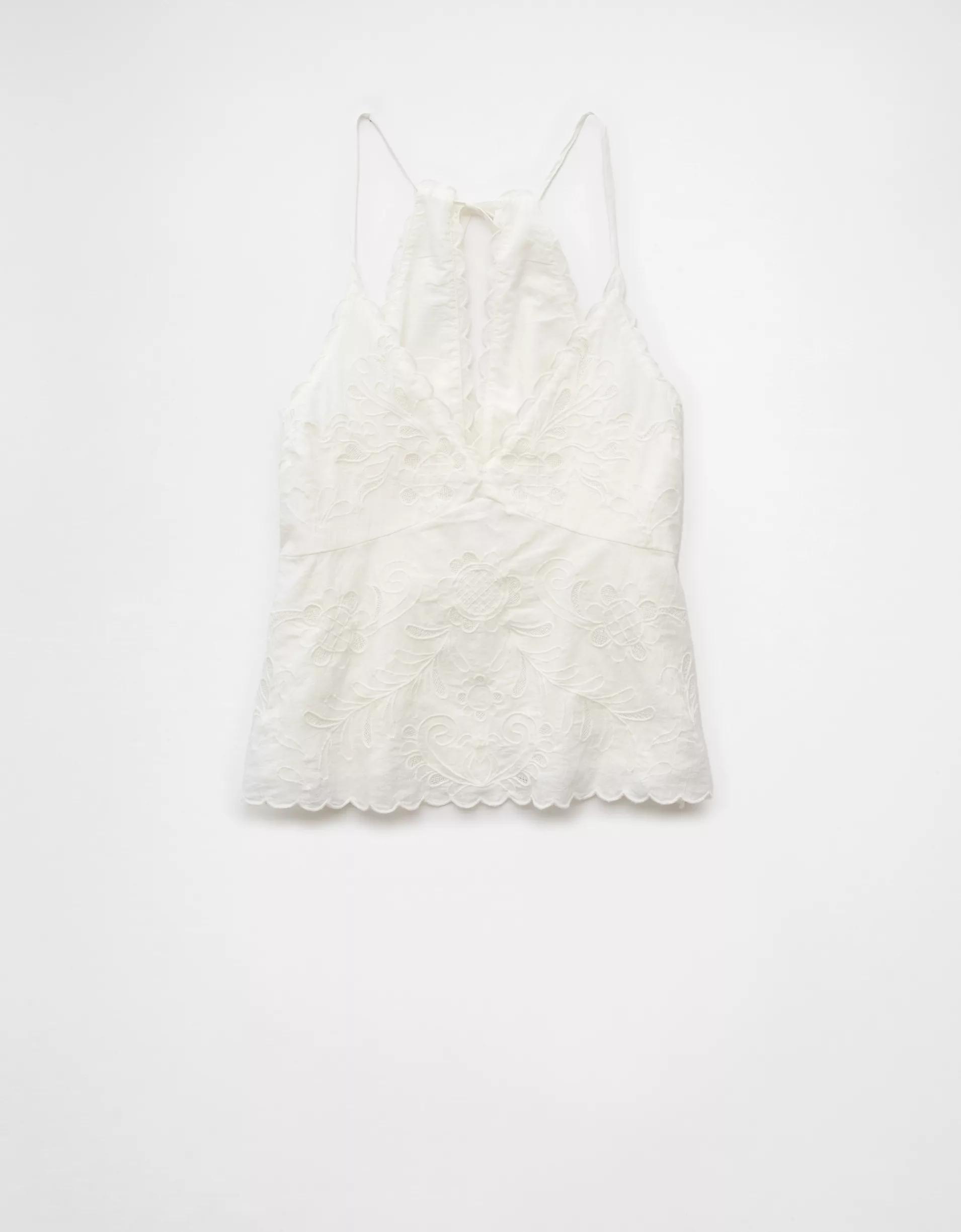 AE V-Neck Embroidered Halter Top Product Image