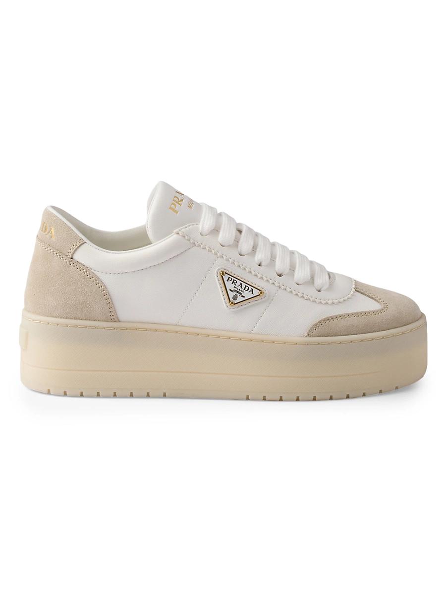 Prada Womens Downtown Bold Nappa Leather and Suede Sneakers Product Image