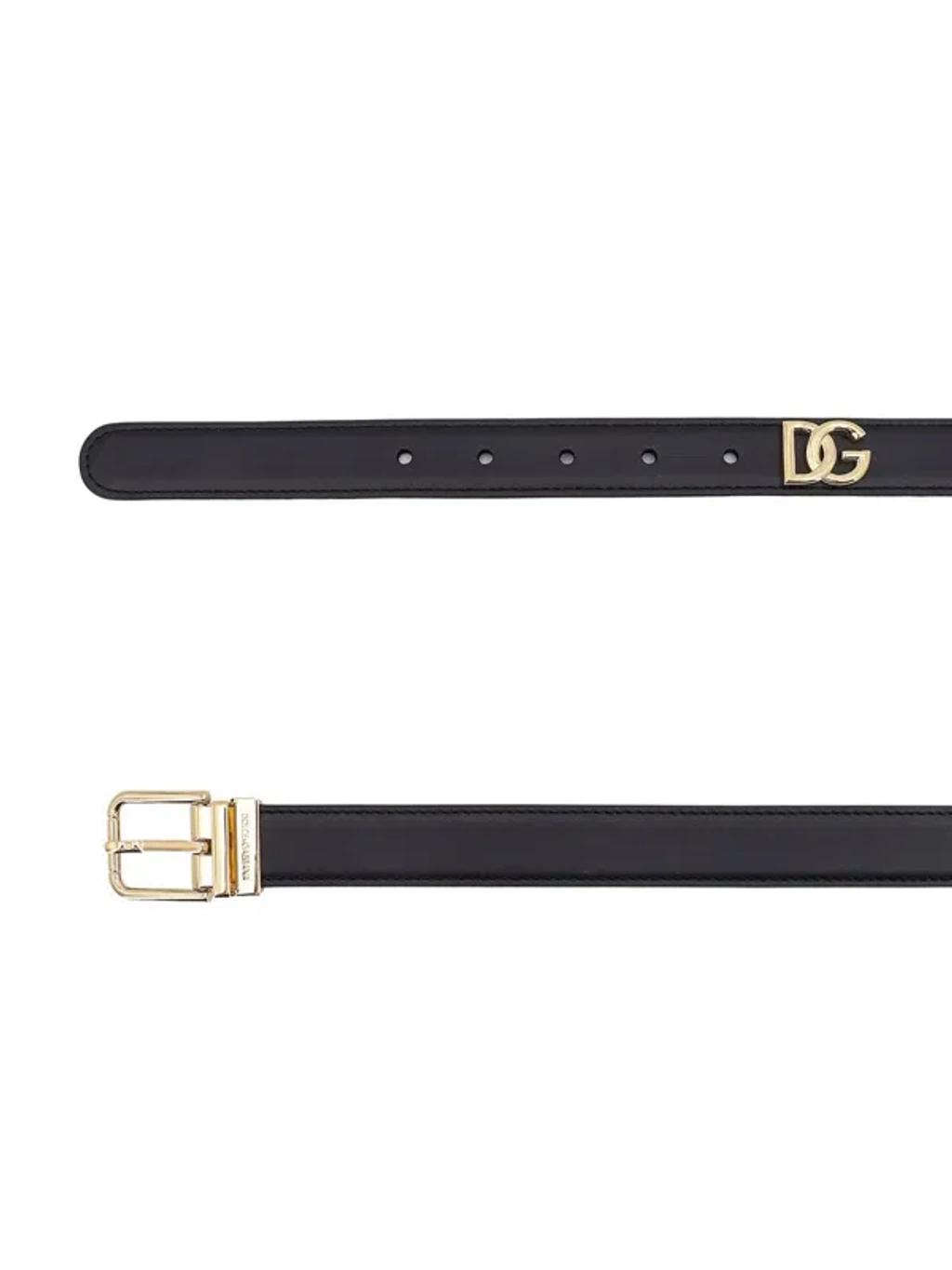 DOLCE & GABBANA Calf Leather Belt With Logo Plaque In Black Product Image