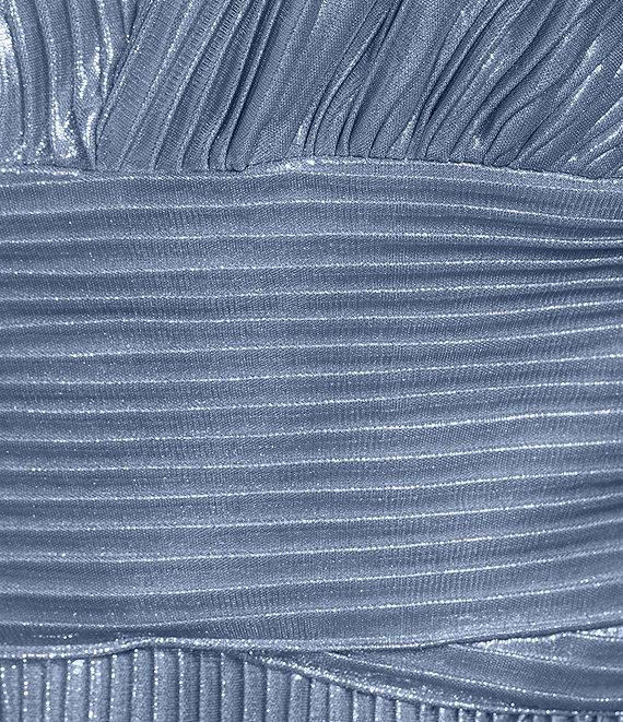 Jessica Howard Plus Size Sleeveless V-Neck Pleated Metallic Knit Gown Product Image