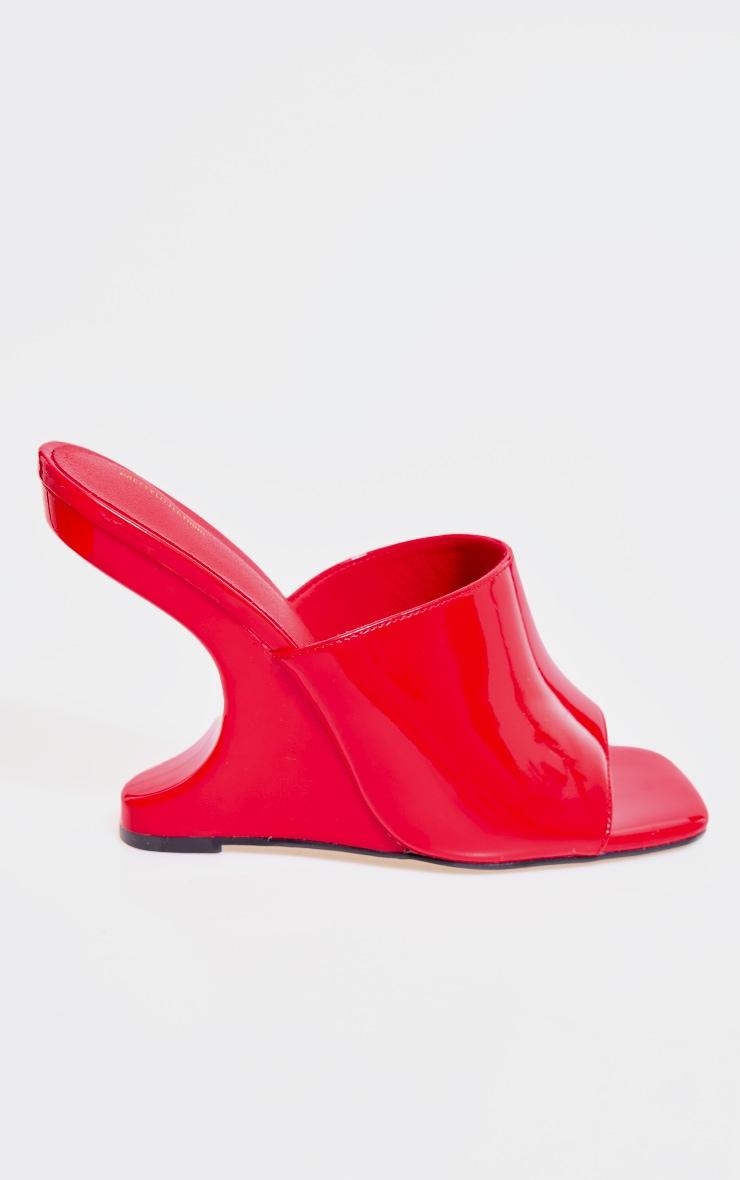 Red Patent Pu Cut Out Heeled Mule Wedges Product Image