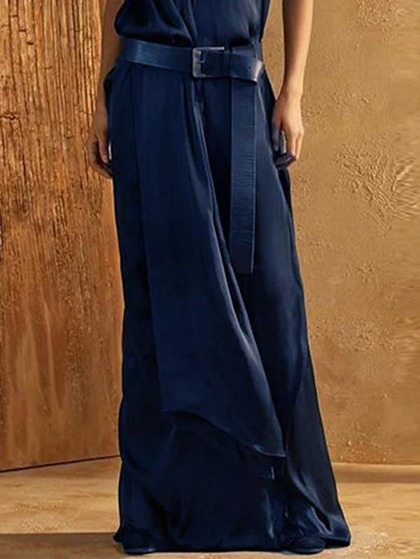 Loose Sleeveless Solid Color Split-Joint High Neck Maxi Dresses Product Image