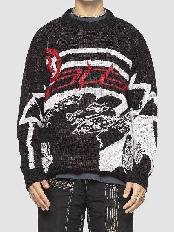 Long Sleeve Jacquard Crew Neck Sweater Product Image