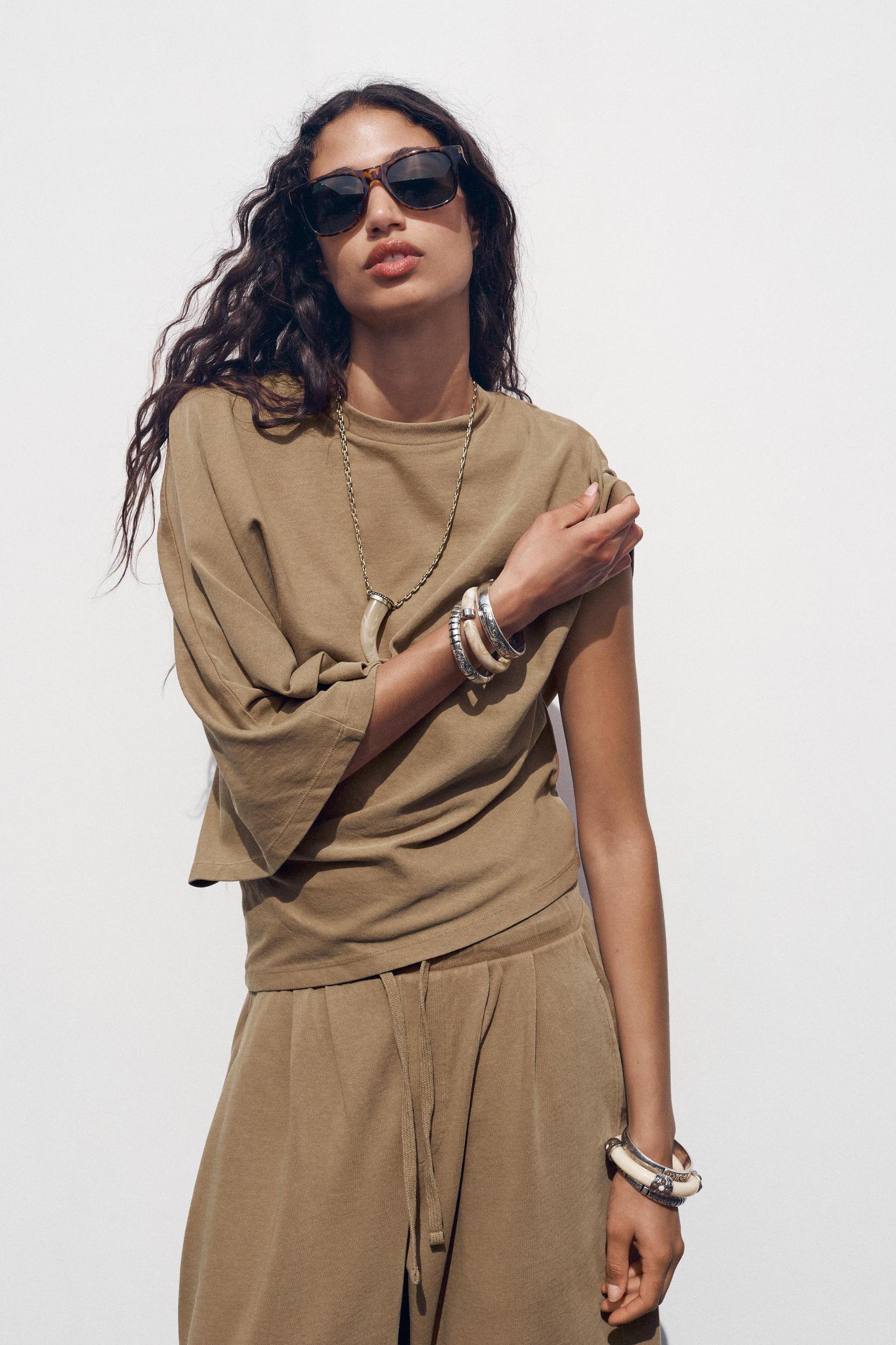 WASHED ANKLE-LENGTH WIDE LEG PANTS Product Image