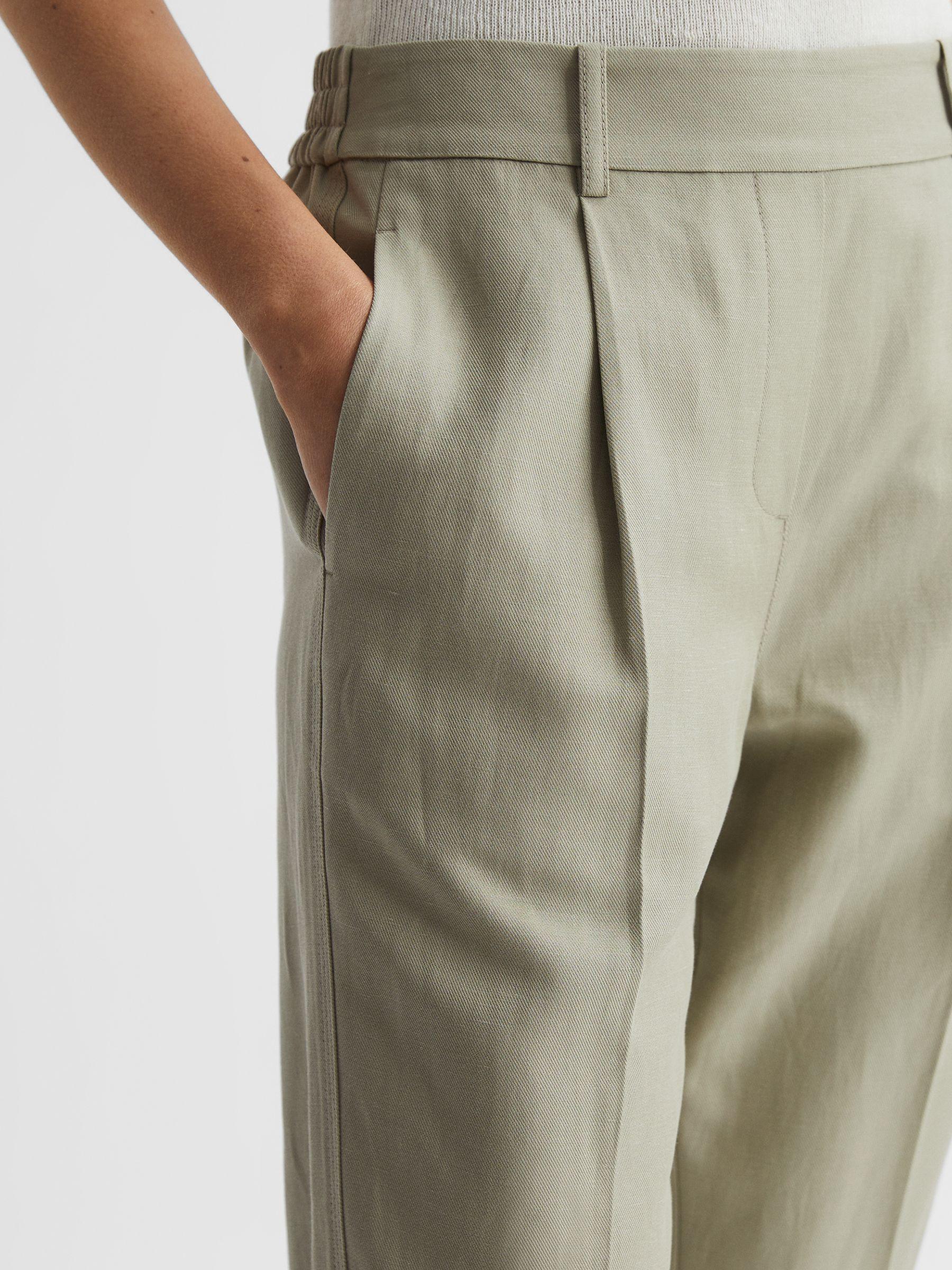Tapered Linen Trousers in Khaki Product Image