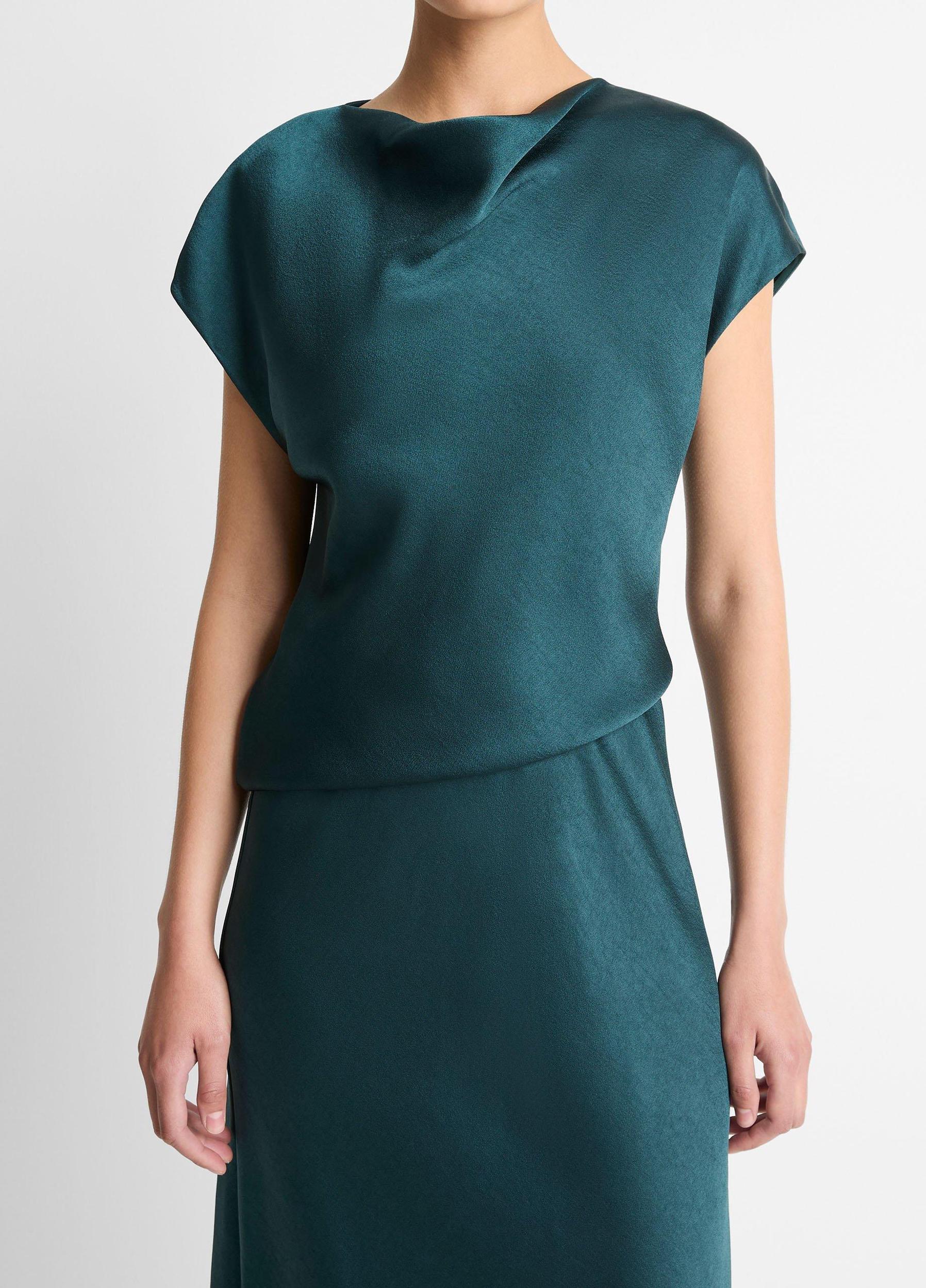 Draped Satin Cowl-Neck Dress Product Image