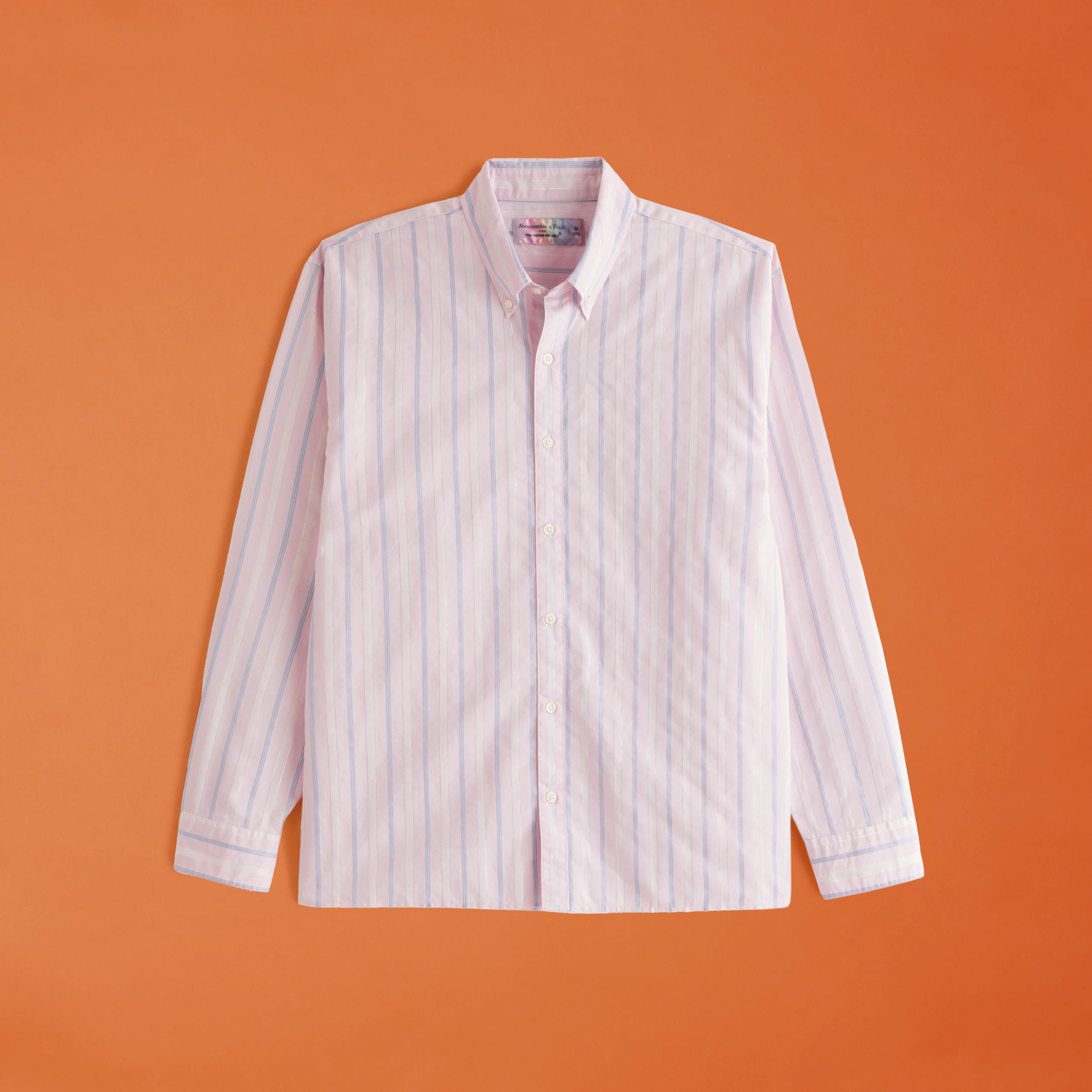 Pride Long-Sleeve Striped Button-Up Shirt Product Image
