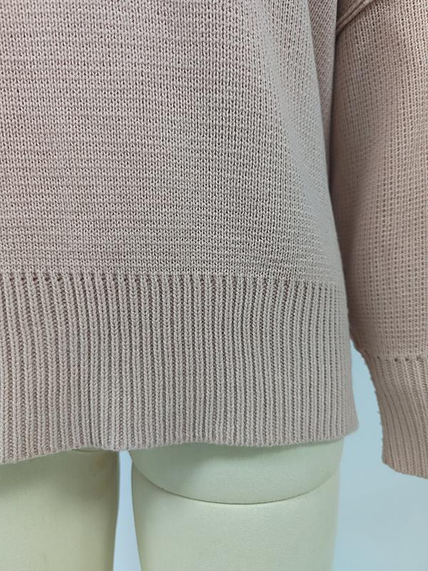 Casual Long Sleeves Loose Split-Side Solid Color Round-Neck Sweater Tops Product Image