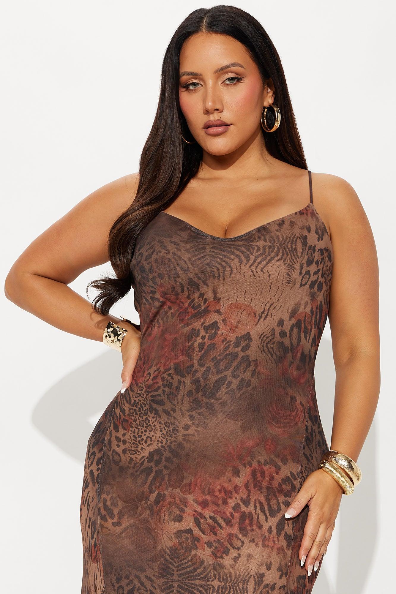 Wild Instinct Animal Print Mesh Maxi Dress - Brown Combo Female Product Image
