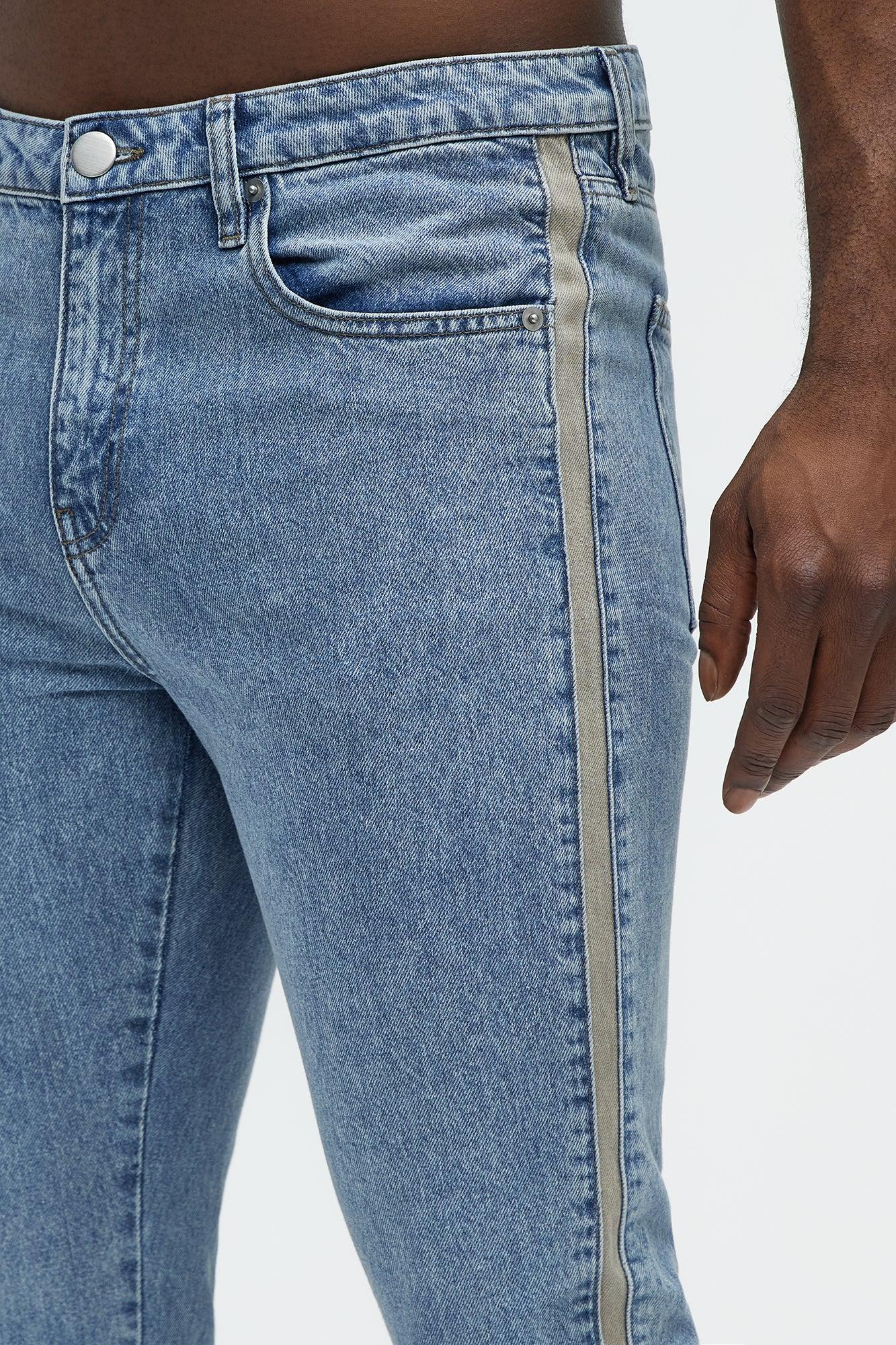 Side Stripe Stacked Slim Flare Jeans - Light Wash Product Image