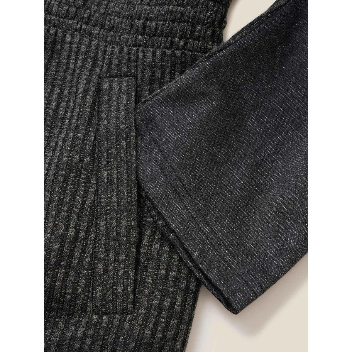 Plus Size Texture Patchwork Rib Knit Zipper Jacket Women DarkGray Non Side seam pocket Everyday Jackets BloomChic 22-24/3X Product Image