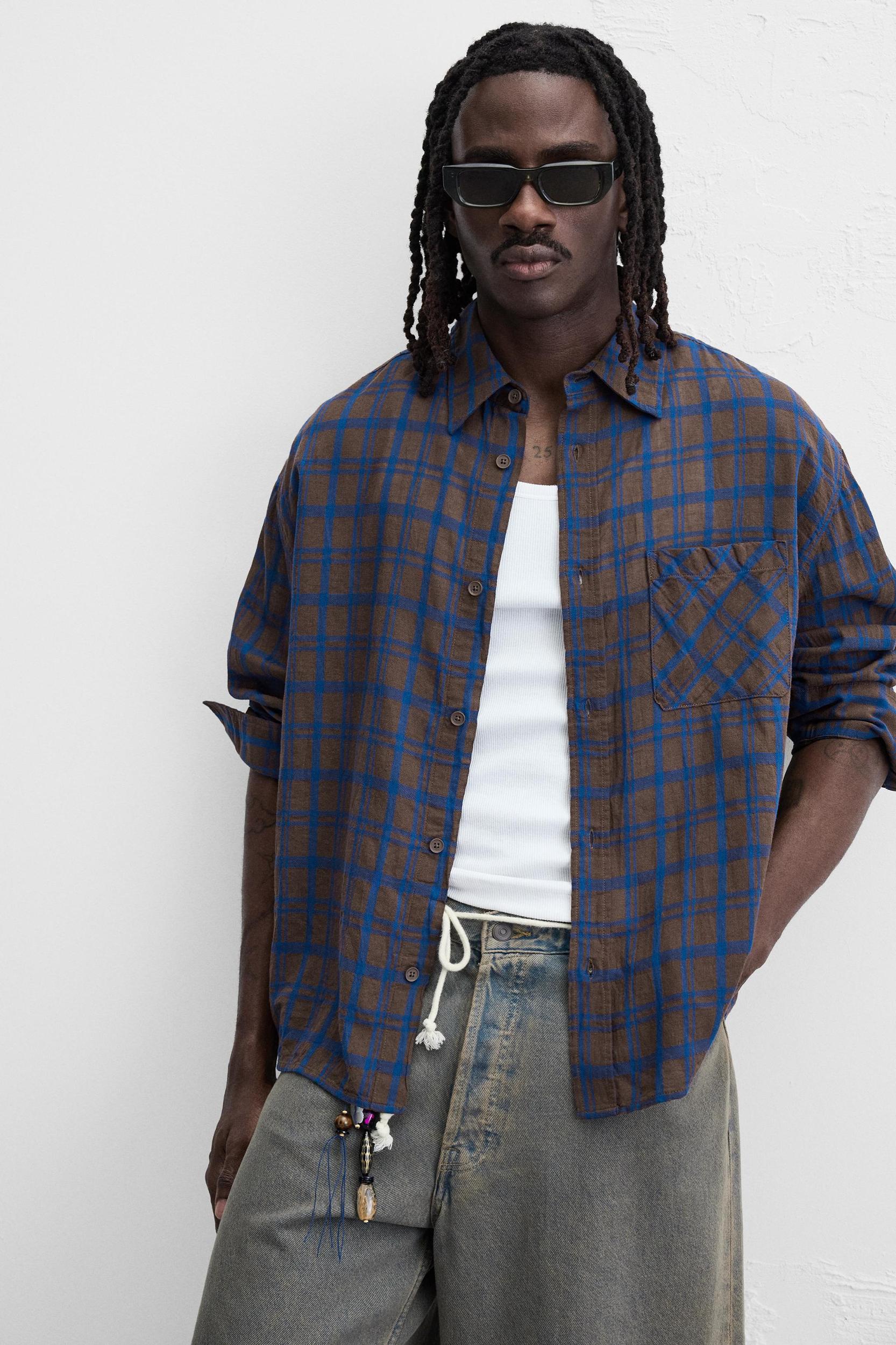 COTTON - LINEN PLAID SHIRT Product Image
