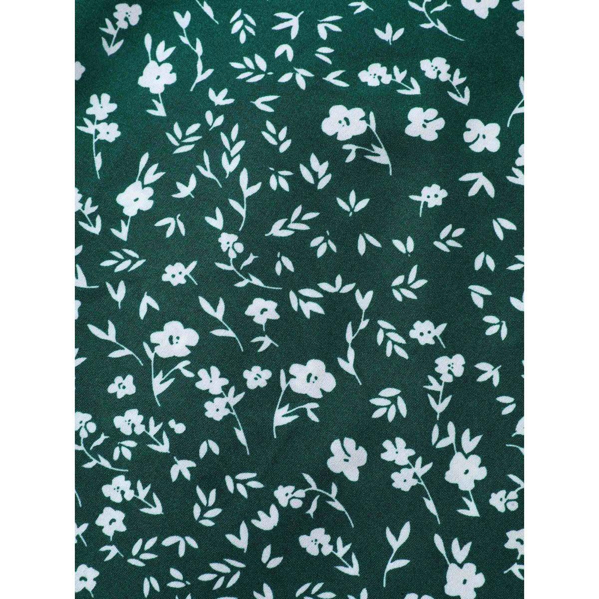 Plus Size Ditsy Floral Print Stretchy Flared Midi Skirt Women DarkGreen Timeless Low stretch Slanted pocket Elegant Skirts BloomChic 14-16/1X Product Image